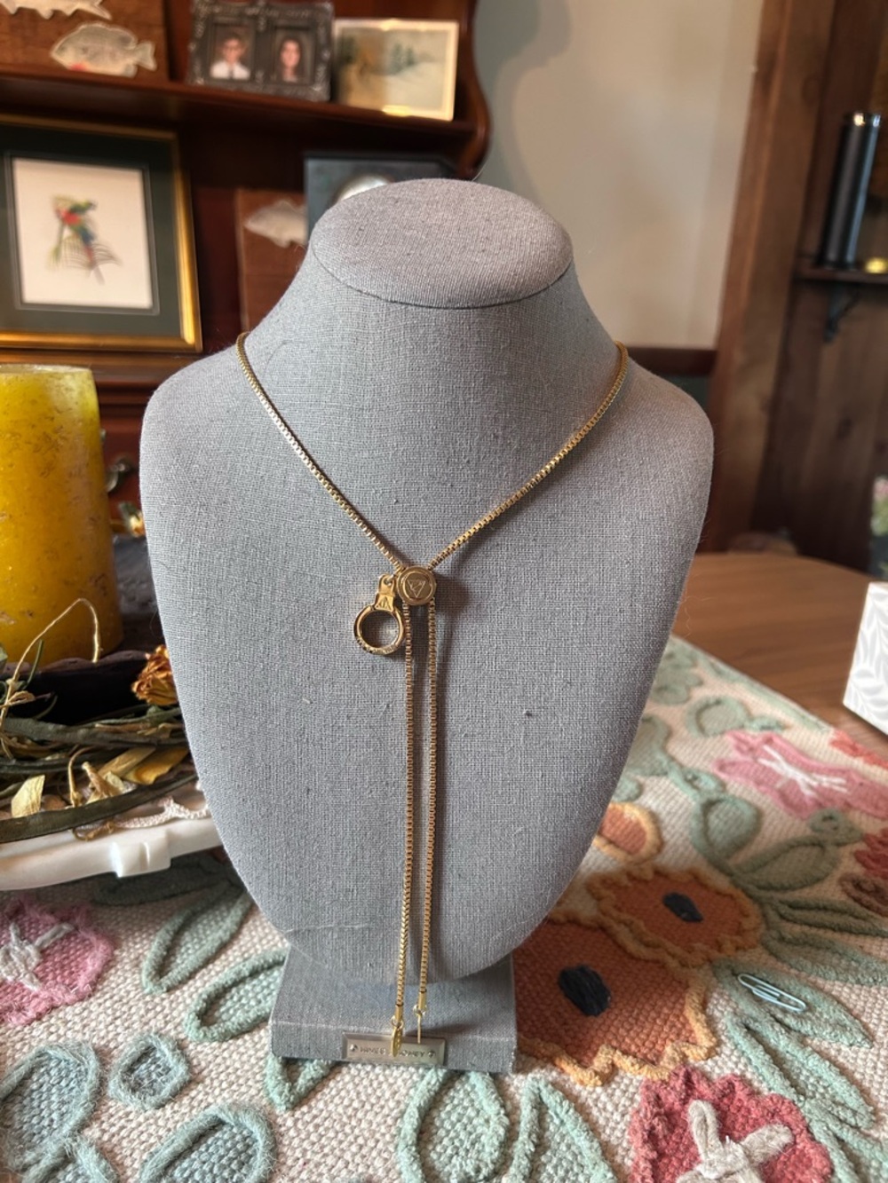 Gold Lariat Necklace with Toggle Ring Pendant - Women Jewelry Air & Anchor